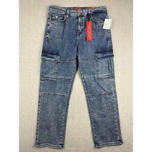 Guess Jeans Mens 32x30 Blue Mateo Cargo Stretch Denim Straight Leg Utility Pants